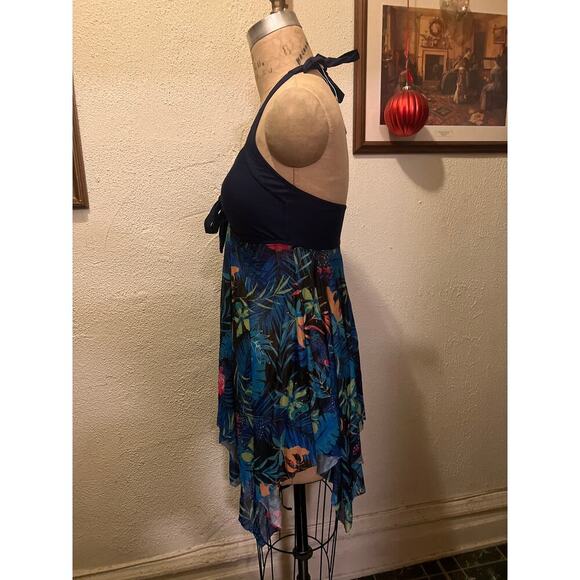Blue Halter V-neck Tankini Flowing Swimdress Top NWT Size M - Picture 3 of 8